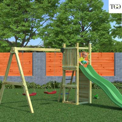 Scivolo e Altalena in legno Fungoo Funny 3 gioco in legno per giardino