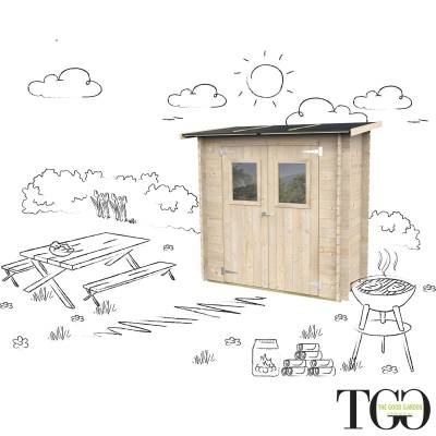 Casetta in legno 2x1 m Addossata Jack Per Attrezzi con porta doppia finestrata