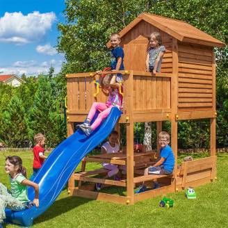 Casetta giardino per bambini con scivolo Fungoo MyHOUSE FREE TIME BEACH gioco in legno per giardino