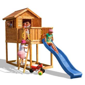 Casetta in legno bambini con scivolo Fungoo® MyHouse 1 gioco in legno per giardino