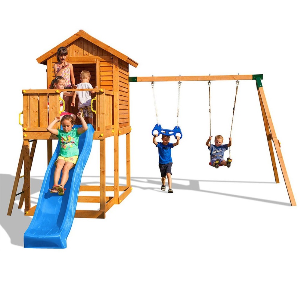 Casetta in legno bambini con scivolo Fungoo® MyHOUSE MOVE in legno per giardino