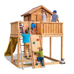 Casetta in legno bambini con scivolo Fungoo® STEP ON MySIDE gioco in legno per giardino