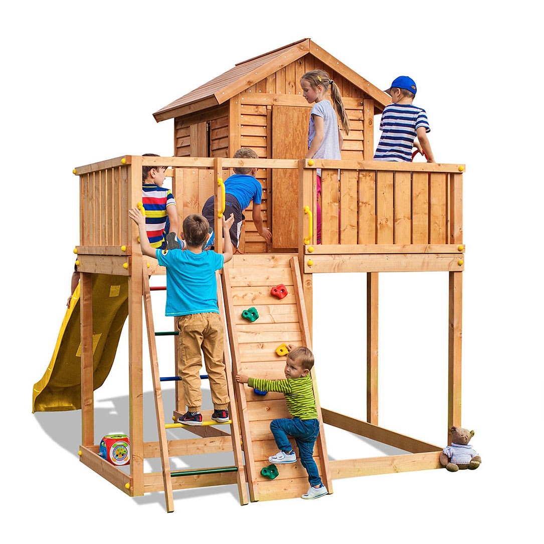 Casetta in legno bambini con scivolo Fungoo STEP ON MySIDE gioco in legno per giardino