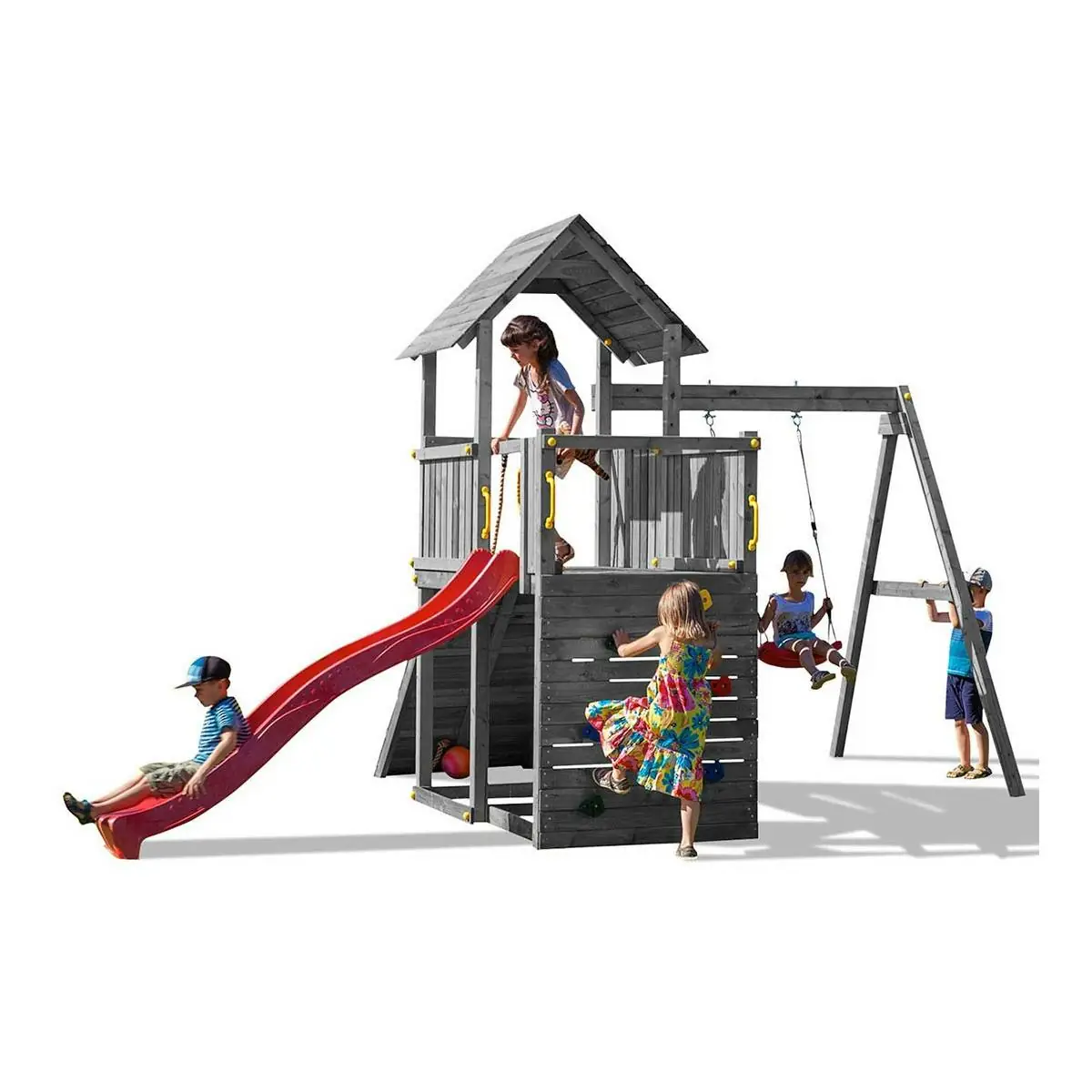Giochi da giardino - Scivolo Altalena e Arrampicata in legno Grigio