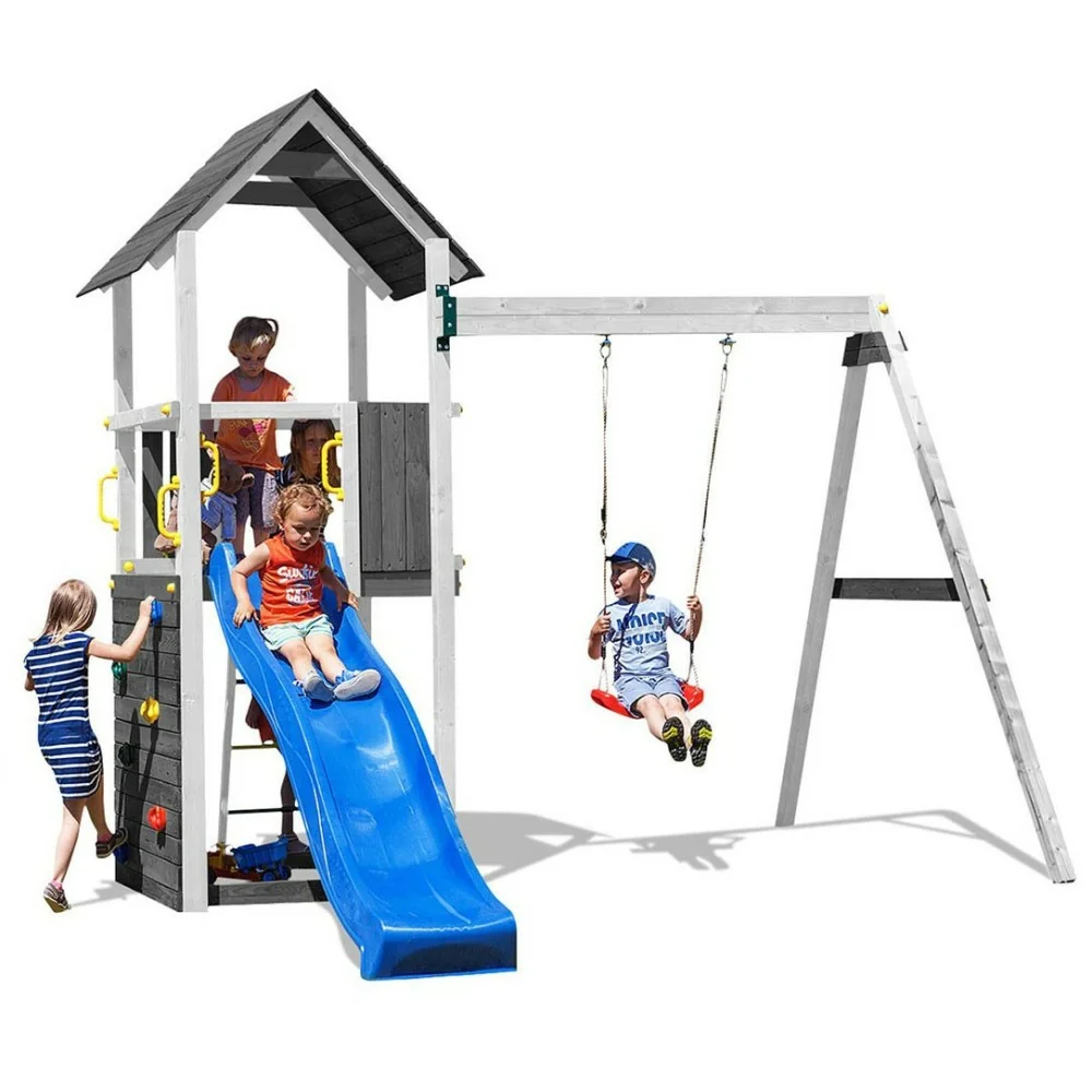 Scivolo e Altalena in legno Fungoo® Carol 2 Bianco gioco in legno per giardino Scivolo e Altalena in legno Fungoo® Carol 2 Bianco gioco in legno per giardino