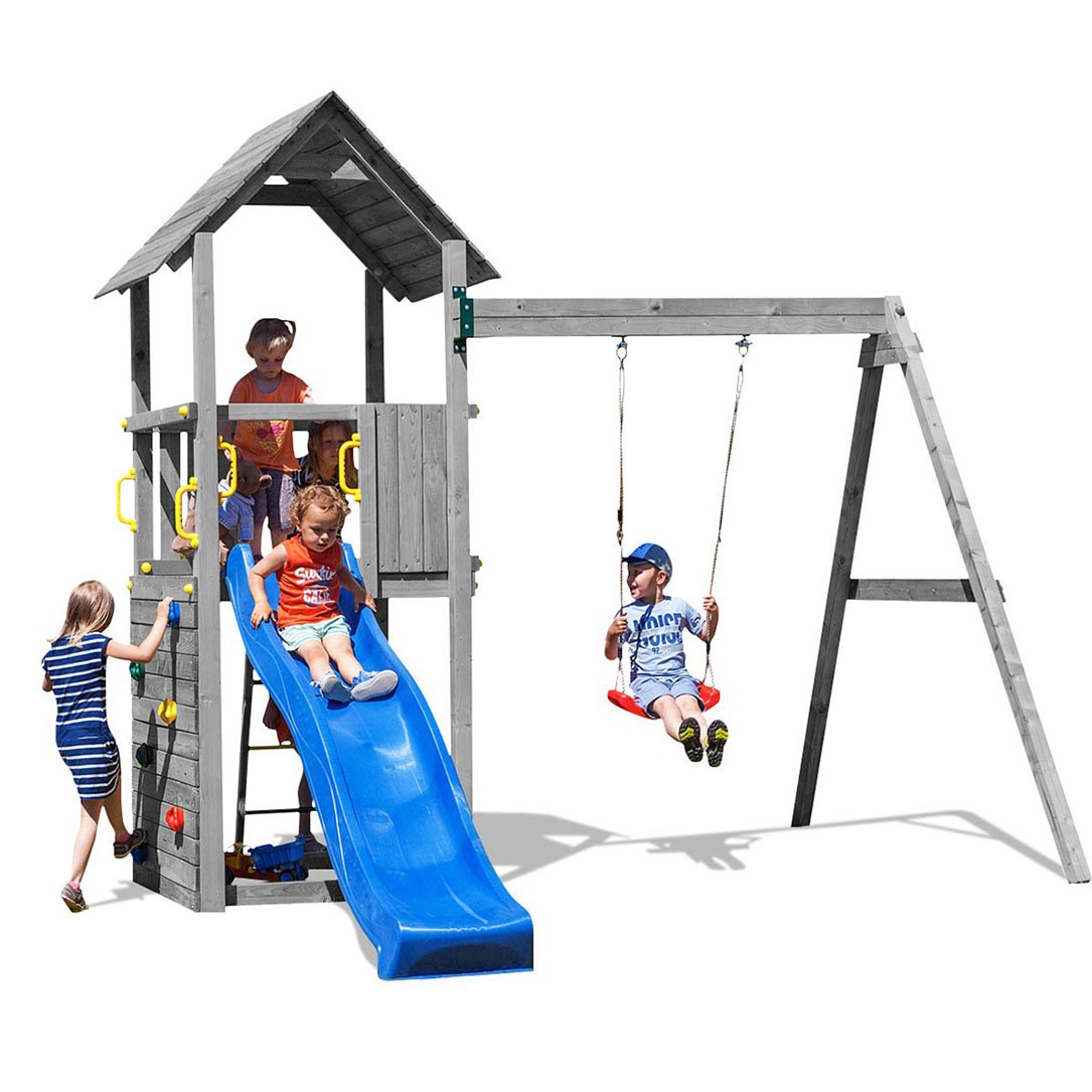 Scivolo e Altalena in legno Fungoo Carol 2 colore Grigio gioco da Giardino