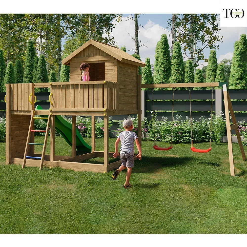 Scivolo con Altalena e Casetta Fungoo GALAXY giochi da giardino in legno Scivolo con Altalena e Casetta Fungoo GALAXY giochi da giardino in legno