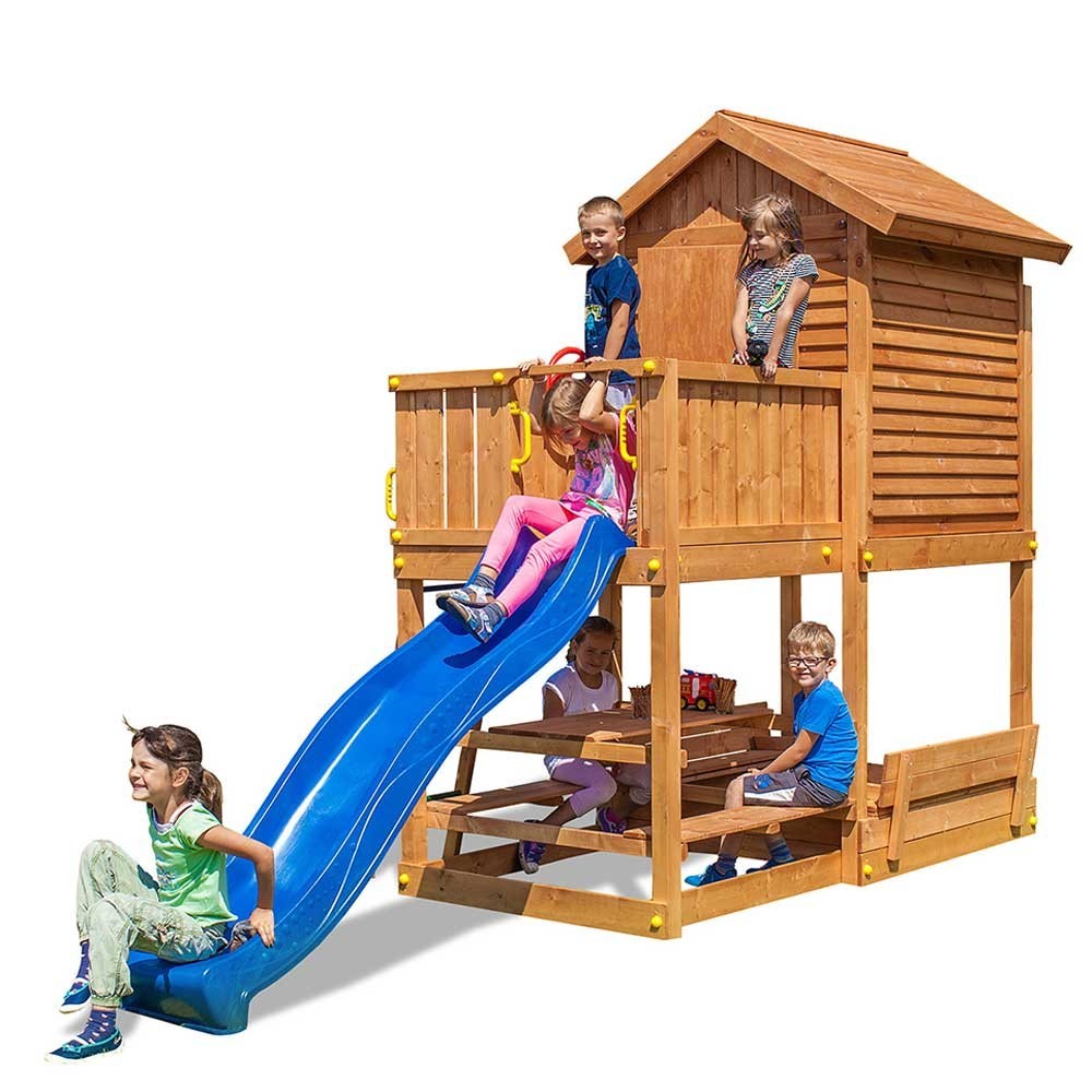Casetta giardino per bambini con scivolo Fungoo MyHOUSE FREE TIME BEACH gioco in legno per giardino