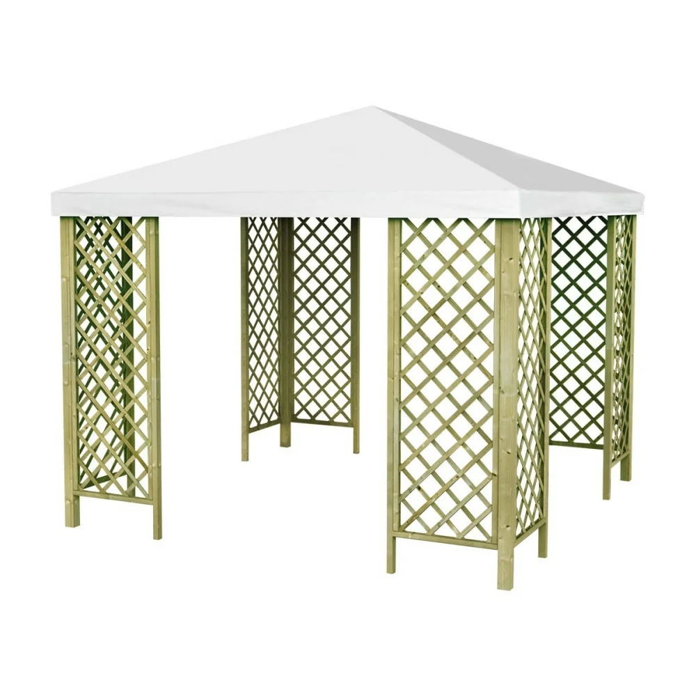 RedGT - Gazebo da Giardino 3x3 in Legno con Grigliati e Copertura Antigrandine