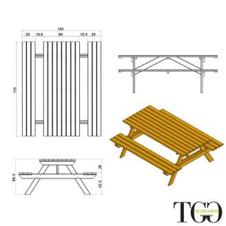 Set birreria panchina con tavolo picnic in legno Happytime 35mm per giardino e terrazzo 180 x 150 x 70 cm