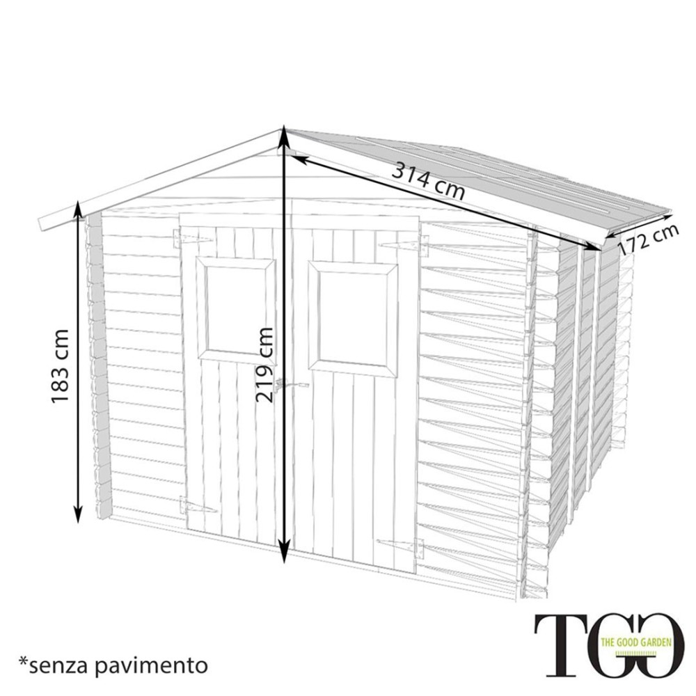 Casetta in legno da giardino Ponza 3x3 m Con Porta Doppia Finestrata - PAVIMENTO ESCLUSO
