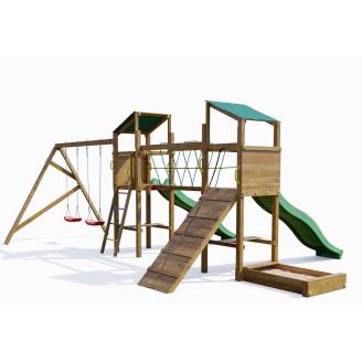 Parco Giochi in legno Playland SunFest TGG Play Con Sabbiera, Arrampicata, Tavolo Picnic, due Altalene E Scivoli