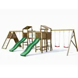 Parco Giochi in legno Playland BigFun TGG Play Con 3 Altalene, 2 Scivoli, Arrampicata, Tavolo Picnic