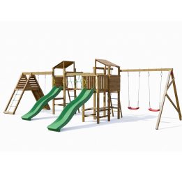 Parco Giochi in legno Playland BigFun TGG Play Con 3 Altalene, 2 Scivoli, Sabbiera, Arrampicata, Tavolo Picnic