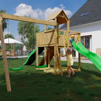 Parco giochi in legno da giardino Woody Tree House TGG Play Con due Scivoli, due Altalene E Sabbiera