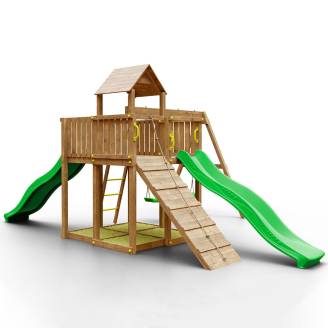 Parco giochi in legno da giardino Woody Tree House TGG Play Con due Scivoli, due Altalene E Sabbiera
