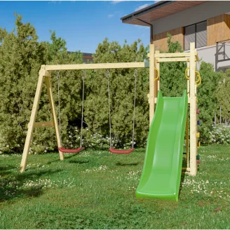 Scivolo e Altalena in legno Fungoo® Funny 3 gioco in legno per giardino