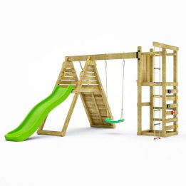 Gioco da giardino in legno Fungoo Climber con arrampicata, scivolo e altalene