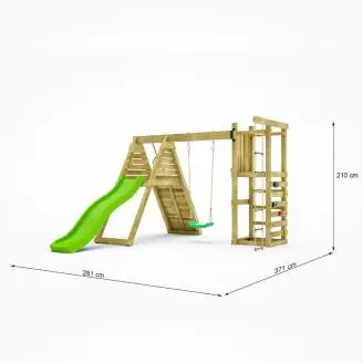 Gioco da giardino in legno Fungoo Climber con arrampicata, scivolo e altalene