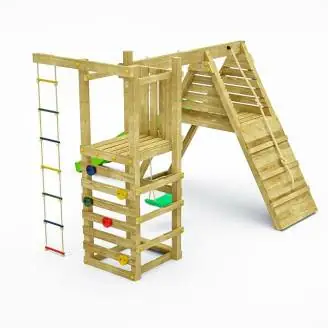 Gioco da giardino in legno Fungoo Climber con arrampicata, scivolo e altalene