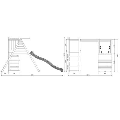 Gioco da giardino in legno Fungoo Climber con arrampicata, scivolo e altalene