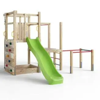 Parco giochi in legno Fungoo Climbing Star 4 con scivolo, sabbiera e arrampicata