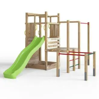 Parco giochi in legno Fungoo Climbing Star 4 con scivolo, sabbiera e arrampicata