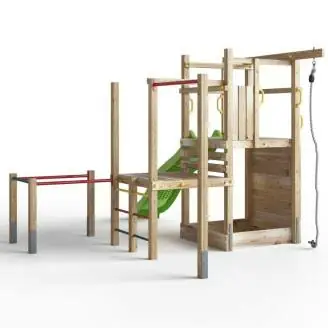 Parco giochi in legno Fungoo Climbing Star 4 con scivolo, sabbiera e arrampicata