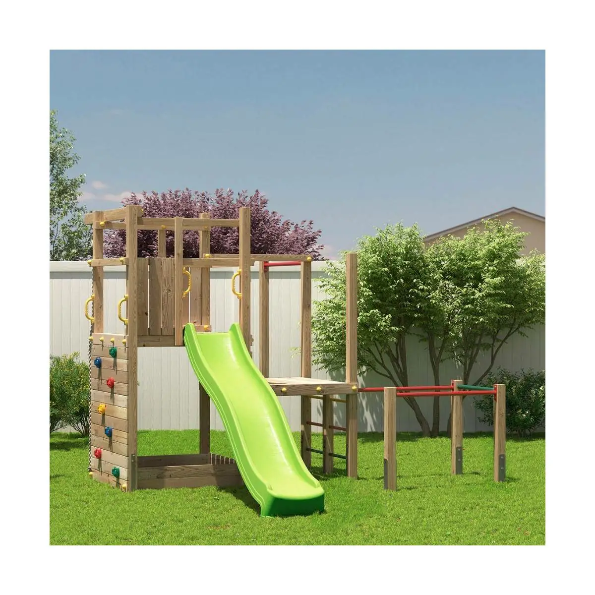 Palestra Montessori 9 In 1 Per Bambini - Struttura In Legno Con Scivolo, Altalena, Rete E Spalliere, Gioco Da Interno Per Bambini 1-6 Anni