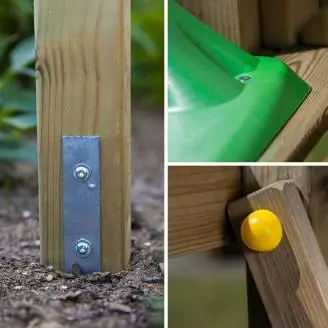 Gioco da giardino in legno Fungoo Climber con arrampicata, scivolo e altalene