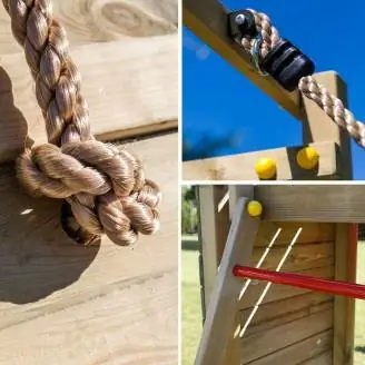 Gioco da giardino in legno Fungoo Climber con arrampicata, scivolo e altalene