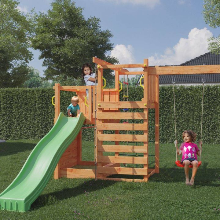 Casetta giardino per bambini con scivolo Fungoo Climbing Star3 gioco in legno per giardino