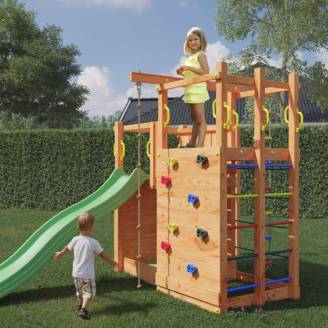 Casetta giardino per bambini con scivolo Fungoo Climbing Star2 gioco in legno per giardino