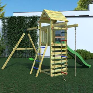 Fungoo Gaia TL1S Parco giochi in legno da giardino con scivolo e altalena