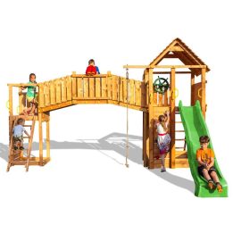 Casetta in legno con ponte sospeso Fungoo FORTRESS TIPTOP Rainbow