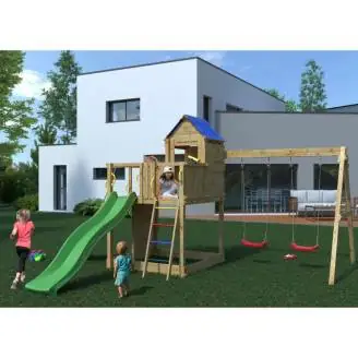 Casetta bimbi e altalena Fungoo Treehouse 3 giochi da giardino in legno