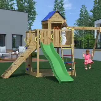 Casetta bimbi e altalena Fungoo Treehouse 3 giochi da giardino in legno