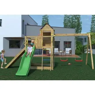 Casetta bimbi e altalena Fungoo Treehouse 3 giochi da giardino in legno