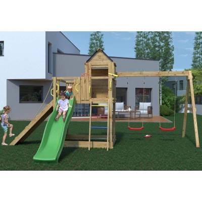 Casetta bimbi e altalena Fungoo Treehouse 3 giochi da giardino in legno