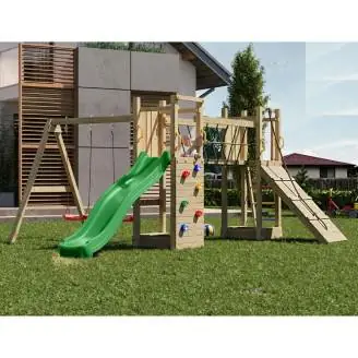 Parco giochi in legno  Fungoo Maxi Exposure con scivolo, altalene, ponte e arrampicata