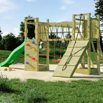 Parco giochi in legno  Fungoo Maxi Exposure con scivolo, altalene, ponte e arrampicata