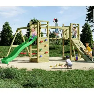 Parco giochi in legno  Fungoo Maxi Exposure con scivolo, altalene, ponte e arrampicata