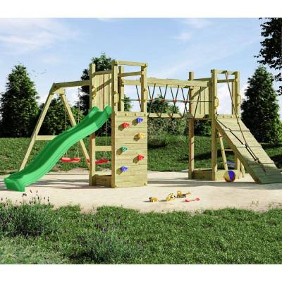 Parco giochi in legno  Fungoo Maxi Exposure con scivolo, altalene, ponte e arrampicata