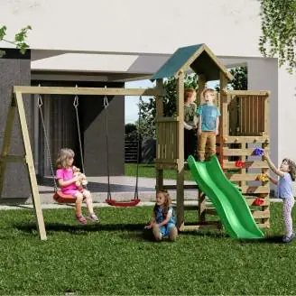 Parco giochi in legno Fungoo Chester con Scivolo, altalena e arrampicata