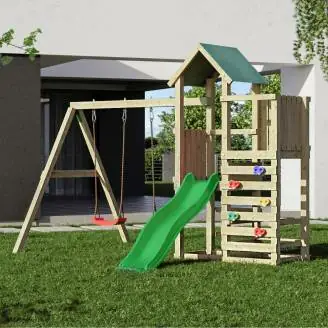 Parco giochi in legno Fungoo Chester con Scivolo, altalena e arrampicata