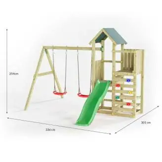Parco giochi in legno Fungoo Chester con Scivolo, altalena e arrampicata