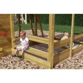 Casetta parco giochi in legno Fungoo Pluto con Scivolo, due altalene, tavolo Picnic, arrampicata e sabbiera