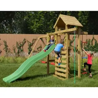 Parco giochi in legno Fungoo Mixter con Scivolo, doppia Altalena e Arrampicata