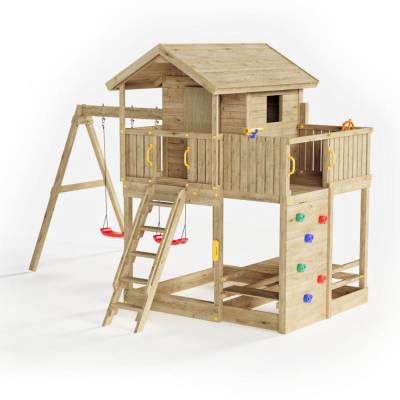 Casetta da giardino per bambini in legno Fungoo Galaxy Moonlight con due altalene e arrampicata