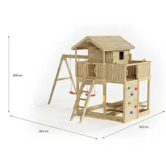 Casetta da giardino per bambini in legno Fungoo Galaxy Moonlight con due altalene e arrampicata